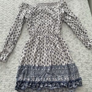 Hollister Blue and White Off Shoulder Floral Dress